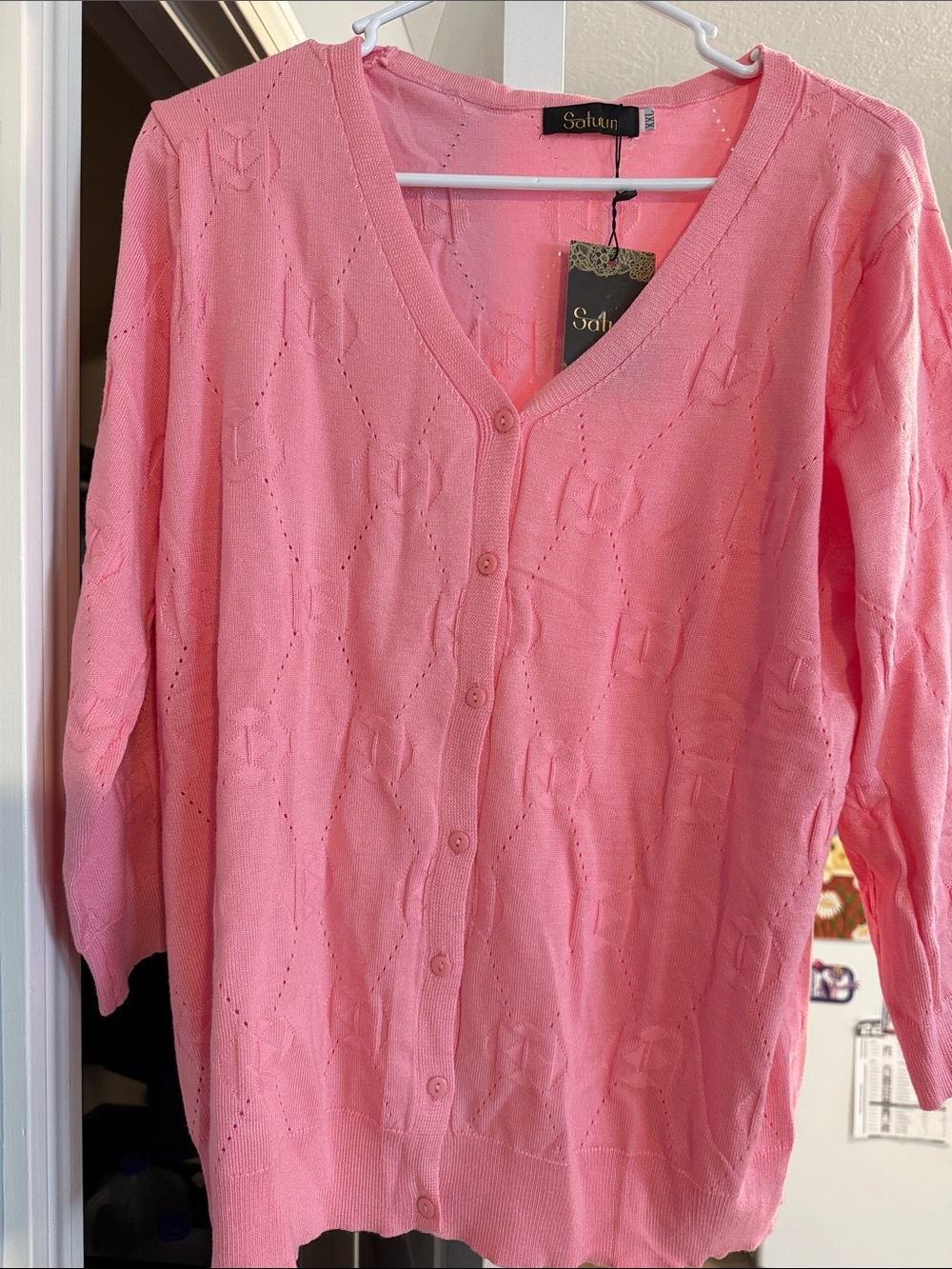 Pink V-Neck Button-Front Cardigan Sweater
